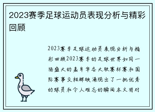 2023赛季足球运动员表现分析与精彩回顾